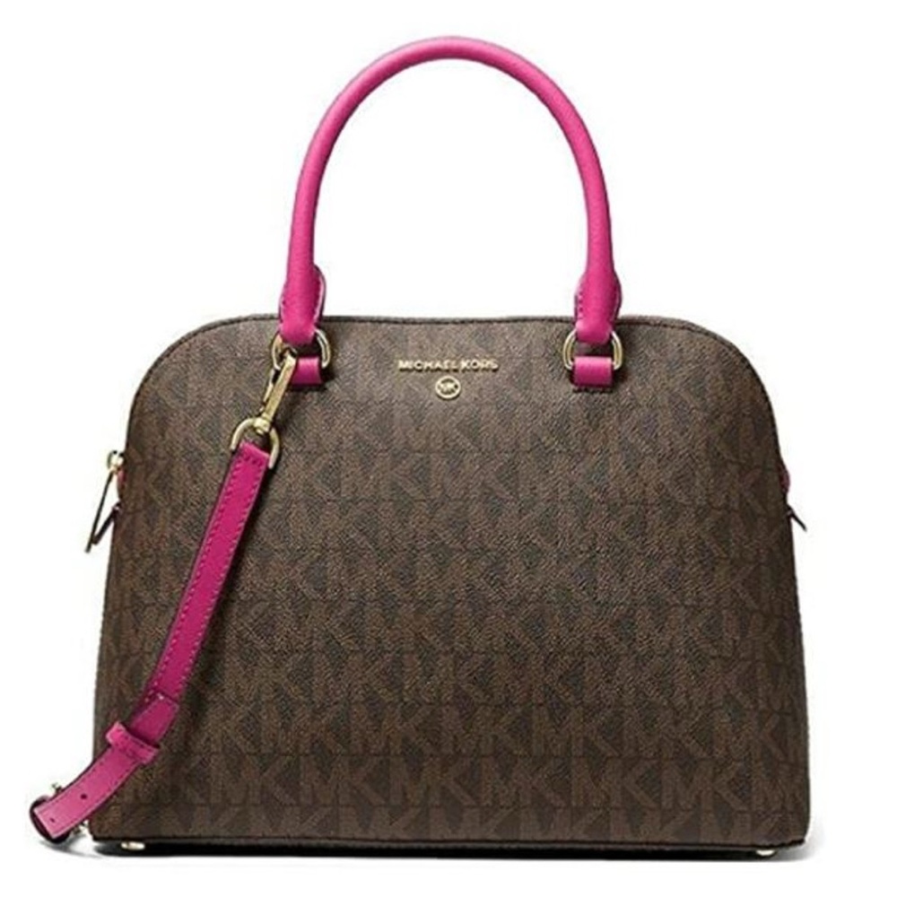 Michael Kors Satchel in Brown with Pink Accents- LIKE NEW